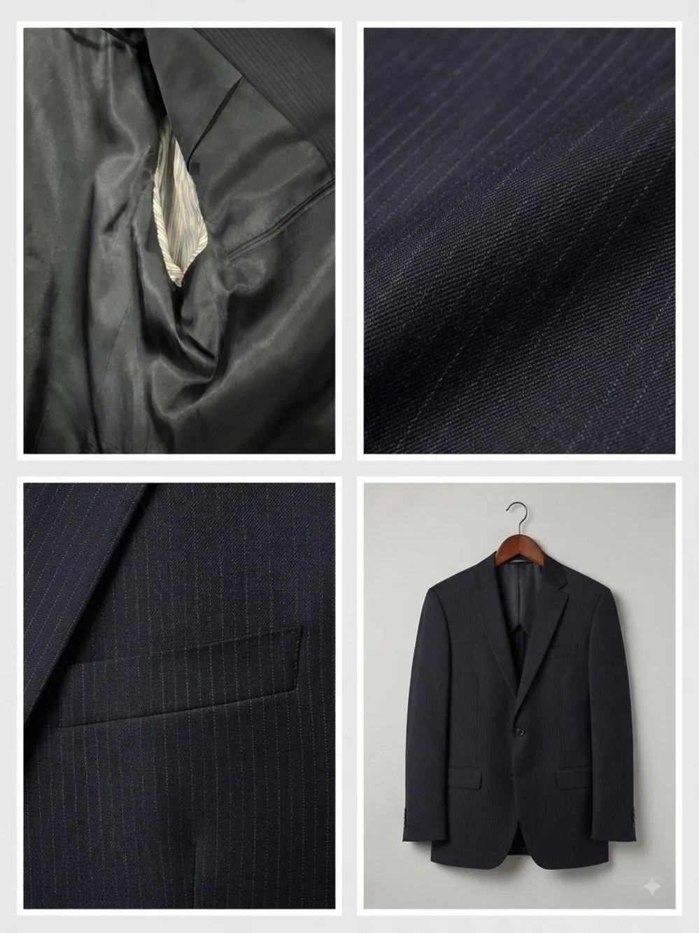 Burberry Black Pinstripe Wool Suit Jacket and Pants